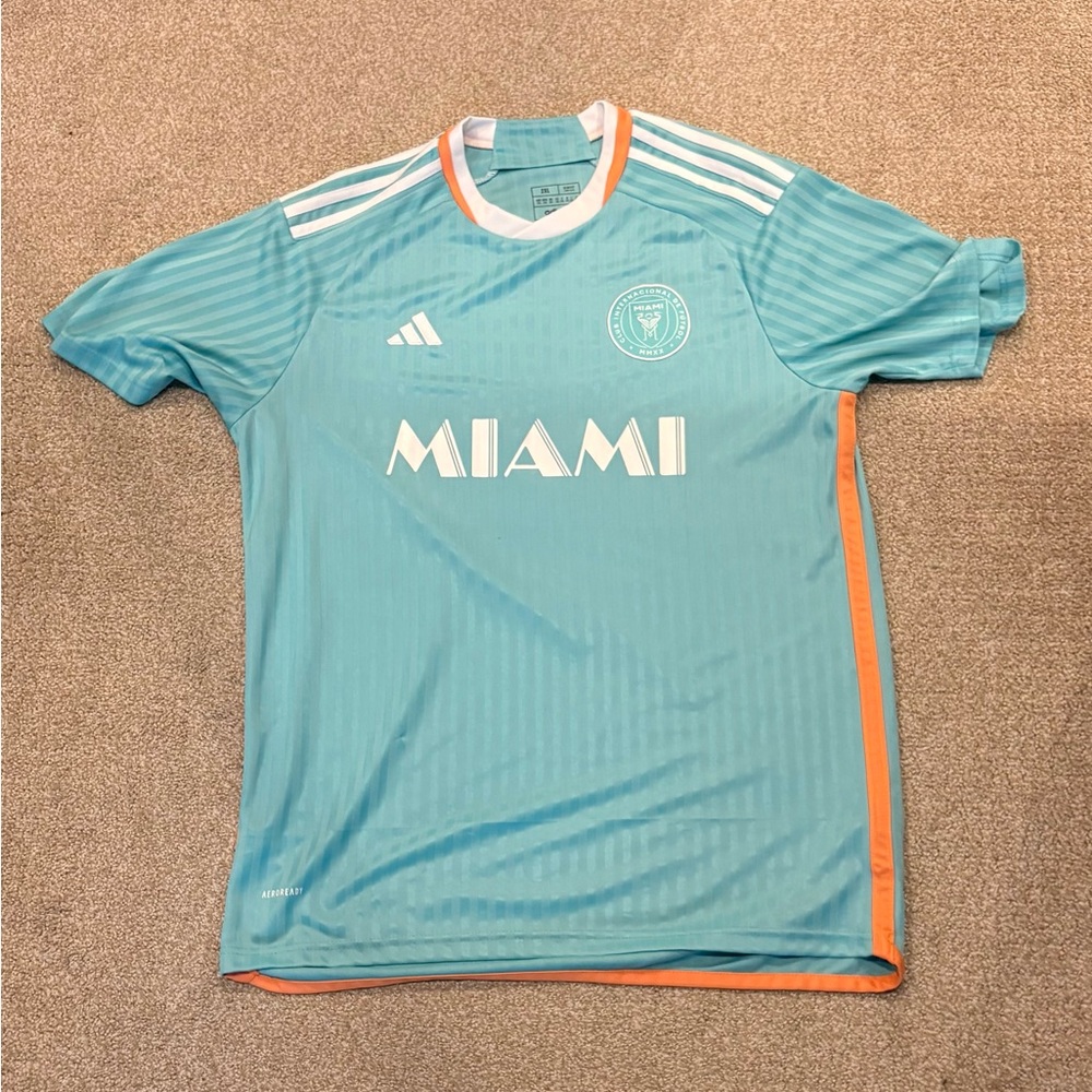 Adidas Messi Teal and Orange Soccer Jersey